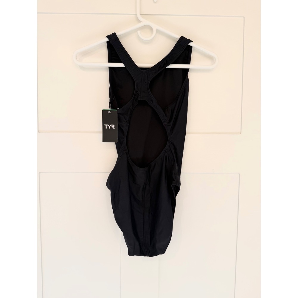 TYR Solid Maxfit Black One Piece Swimsuit Womens 36 L Athletic Swimwear - Picture 6 of 9